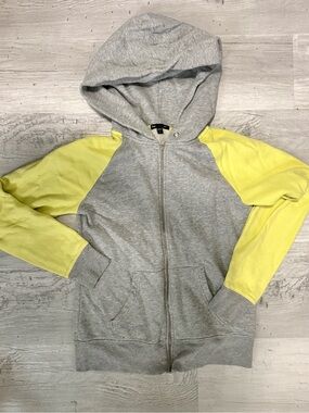 Y2K Gap Colorblock Zip Hoodie Medium Gray Neon Yellow Raglan Full Zip